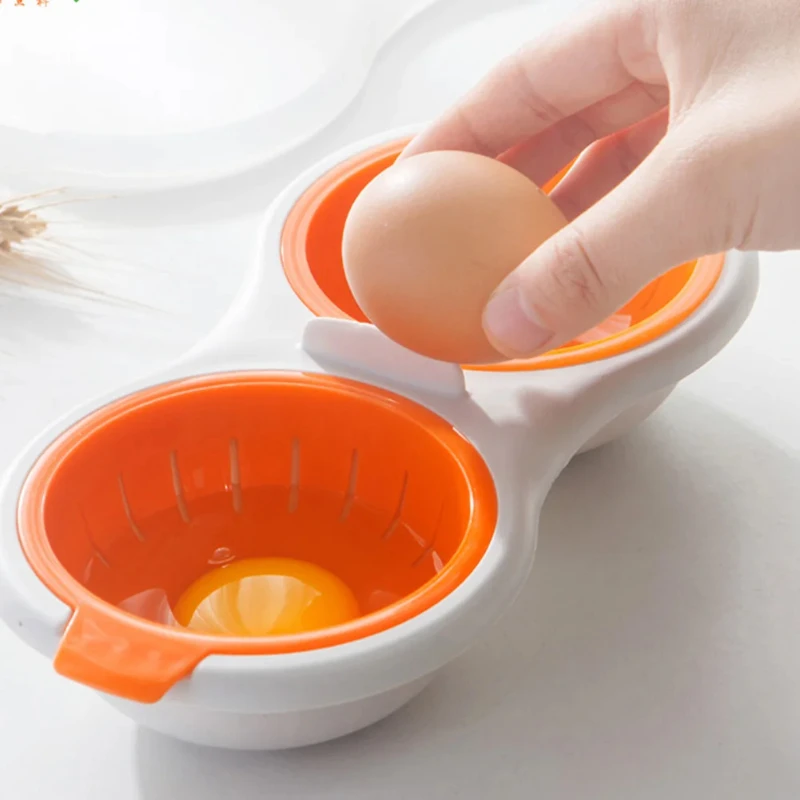 Microwave Egg Poacher Food Grade Cookware Double Cup Egg Boiler Microwave Ovens Kitchen Steamed Egg Set Egg Maker Cooking Tools