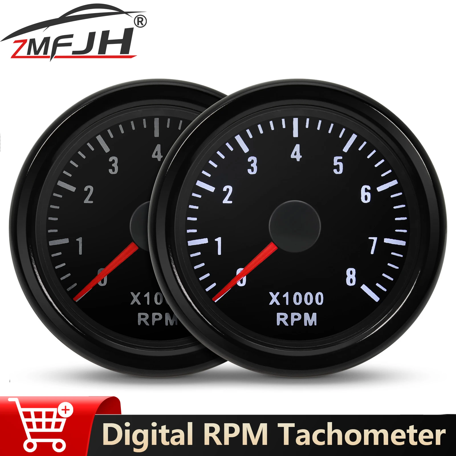 Contagiri da 2 "52MM 0-8000 RPM contagiri per 1-8 cilindri per misuratore di giri digitale per auto 12V con indicatore di retroilluminazione a LED bianco