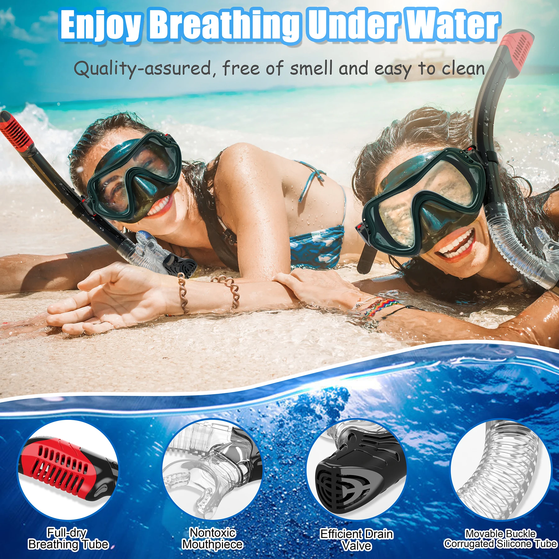 Máscara de buceo de Snorkel para hombres y mujeres, máscara de natación de Marco grande, gafas de natación impermeables, gafas de buceo de silicona