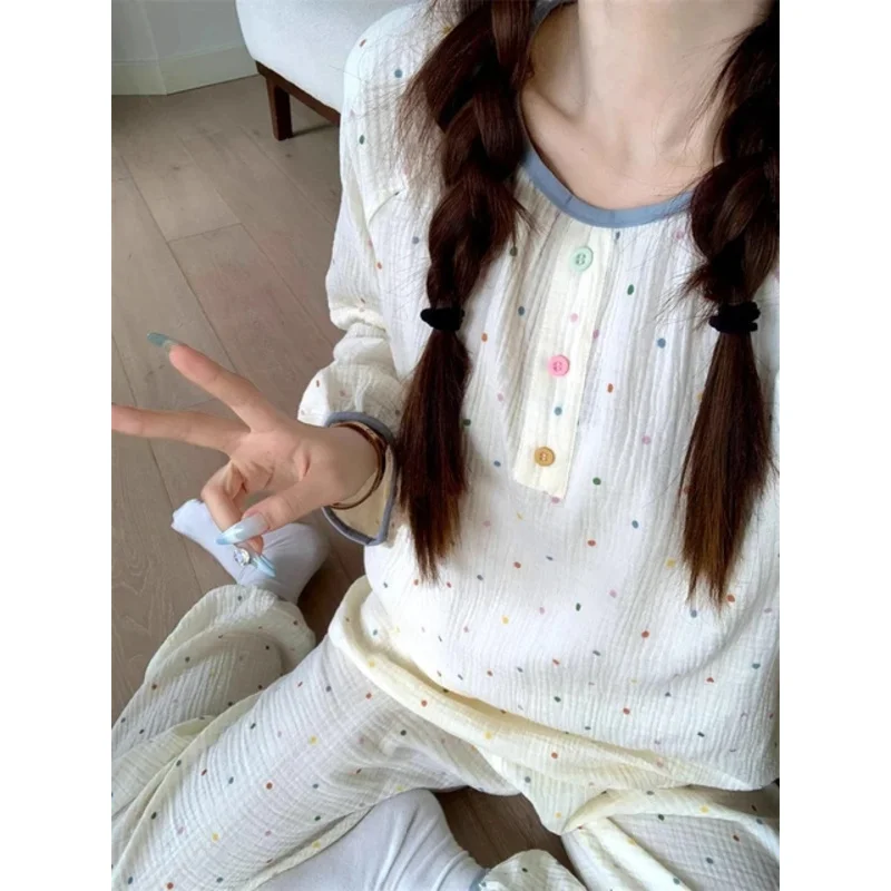 Women's Pajamas New Autumn Spring Long Sleeve Soft Sleepwear Set Striped cartoon pyjama Woman Home Nightwear Set Cardigan