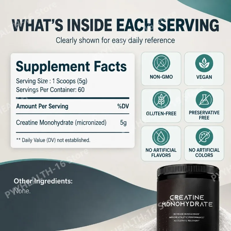 Creatine Monohydrate Powder for Muscle Mass, Athletic Performance, and Faster Gym Workout Recovery Support - 100 Servings