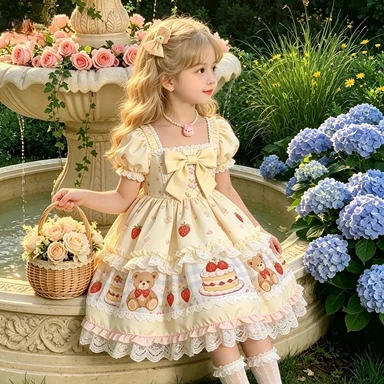 Girls' Summer Strawberry New Summer Dress Short Sleeve Sweet Birthday Princess Cartoon Lolita Printed Cartoon