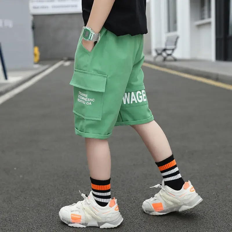 Kids Summer 2024 Boys Cotton Casual Clothes ShortsChildren Boy Beach Short Mid Pants Elastic Waist Pants 4 5 6 7 8 9 10 12 Yer