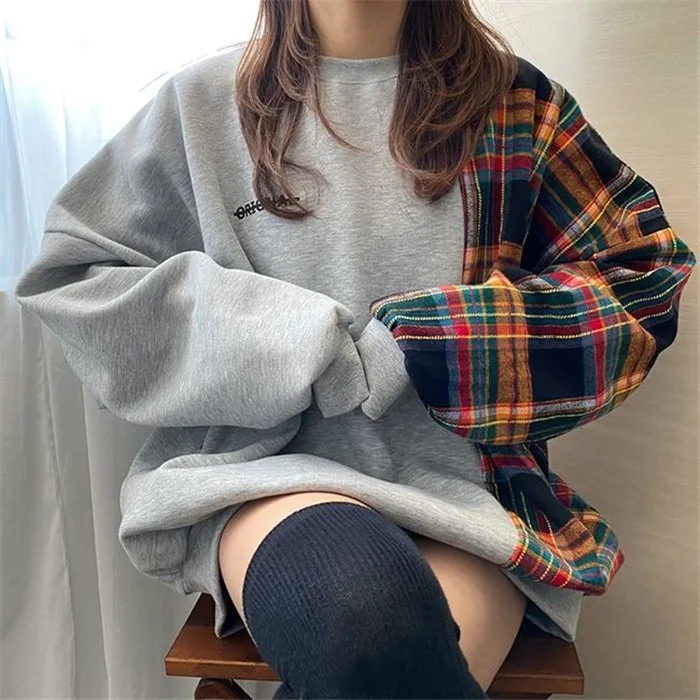 Chic round Ne Letter Print Loose Bubble Sve Hoodie Women's Commute Sle Casual Loose Fit Spring Autumn Winter Sweater