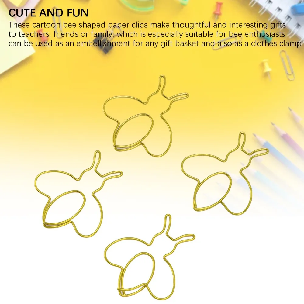

80Pcs Bee Shape Cartoon Bee Paper Clips Fun with Transparent Box Bee Shaped Paper Clips Cute Gold / Silver Paper Clips