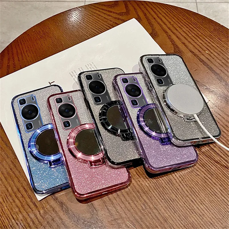 Glitter Mirror Bracket Gradient Case For Vivo Y36 Y52 Y53S Y35 Y22S Y21 Y16 Y15S Y20 Y33S Y55 Cover