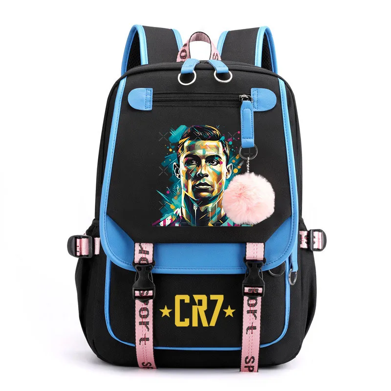 Ronaldo printed student schoolbag children\'s backpack leisure outdoor travel bag usb bag girl bag