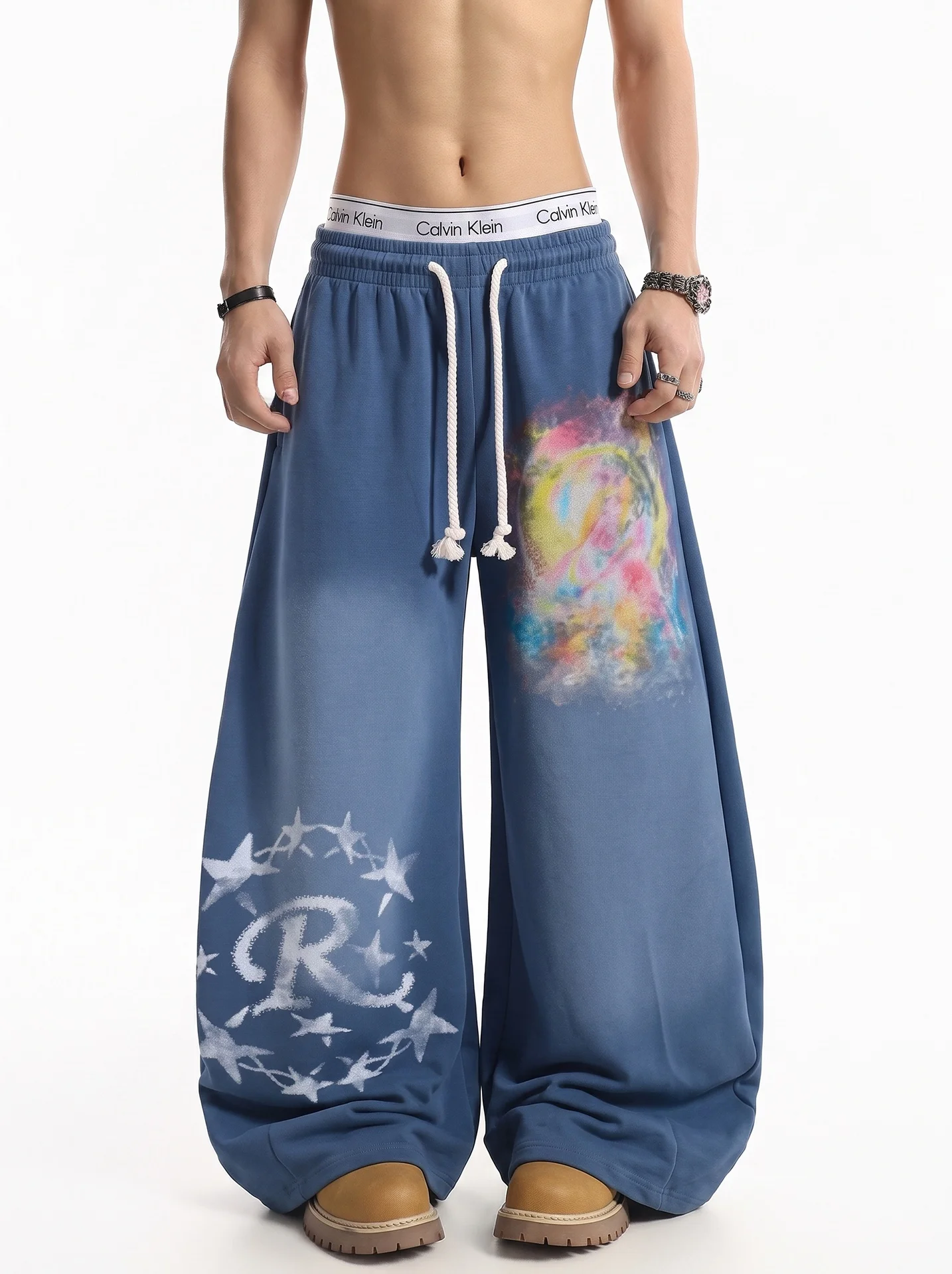 Street Graffiti Print Men's Drawstring Sweatpants Loose Fit Comfortable Straight Leg Pants for Youth Autumn Season Fashion
