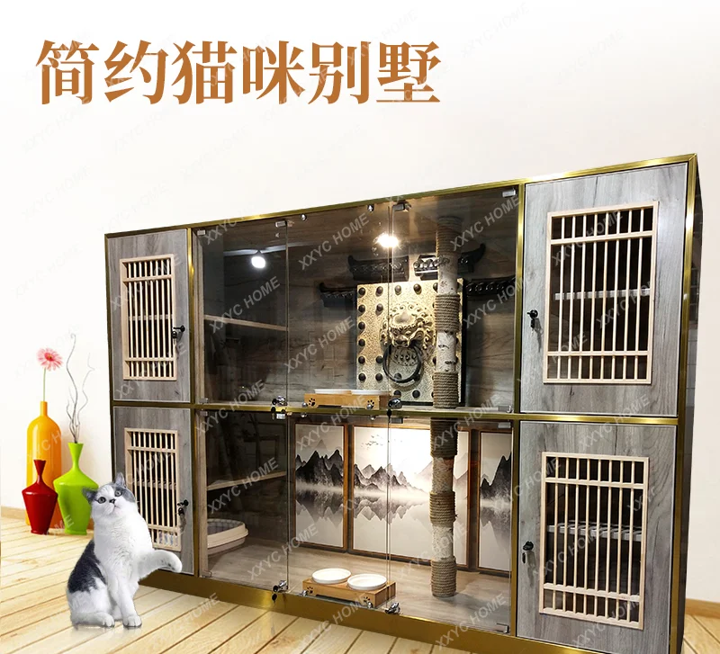 Cat Villa Cage Luxury Solid Wood Cat Nest Villa Cat Nest Cattery Household Cat Cabinet Four Seasons