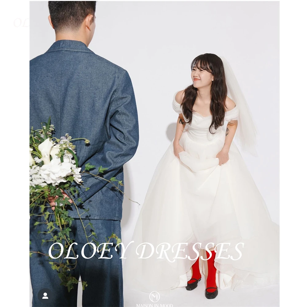 OLOEY Semplice A Line Abiti da sposa in organza di seta Corea Servizio fotografico Maniche Abiti da sposa country Corsetto Indietro CUSTOMZIED 2025