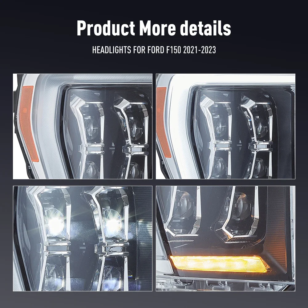 Пара светодиодных автомобильных фар в сборе для Ford F150 2021-2023, фары DRL, тюнинговый сигнал Plug and Play, передняя фара