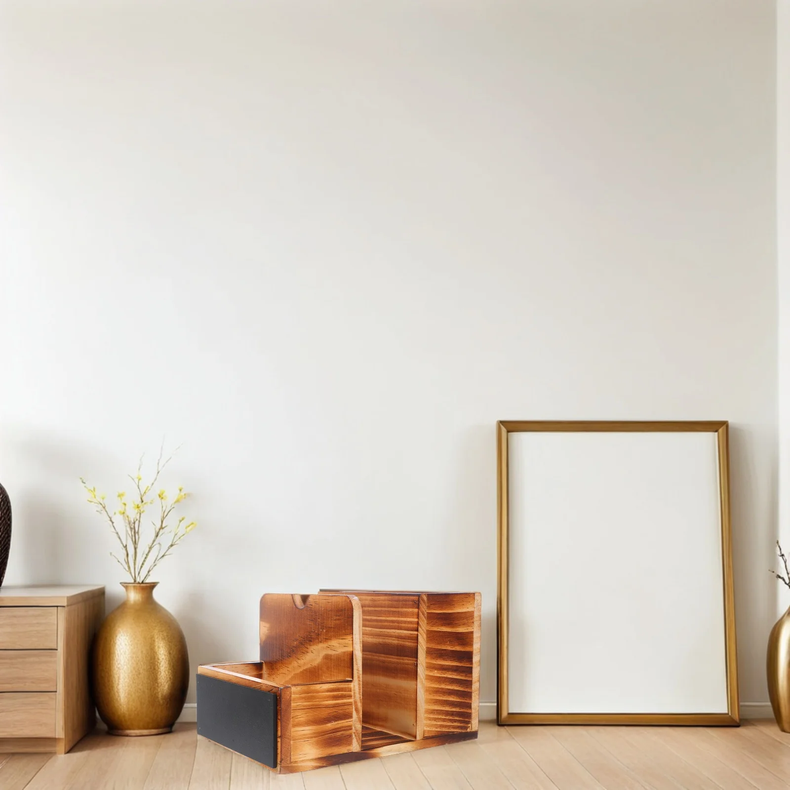 

Wooden Napkin and Spice Rack Vintage Kitchen Organizer for Countertop Dining Table Storage of Condiments Towels Utensils