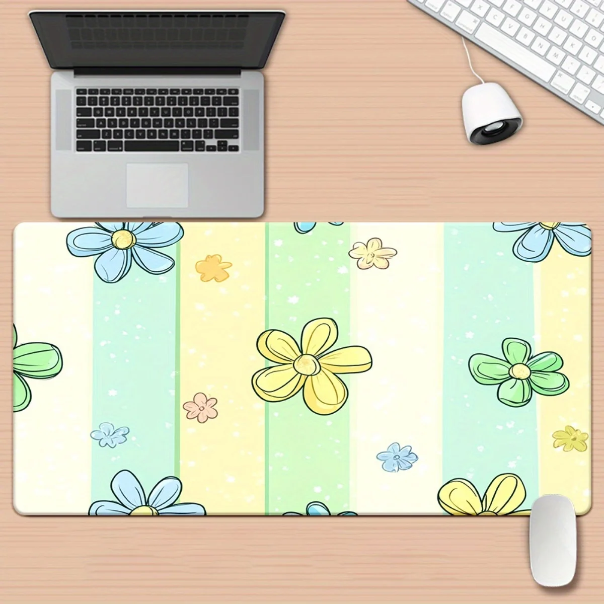 Tappetino da scrivania stampato HD a strisce floreali da 1 pezzo, tappetino per mouse XXL con base in gomma, tastiera multifunzionale e tappetino da gioco, computer da ufficio