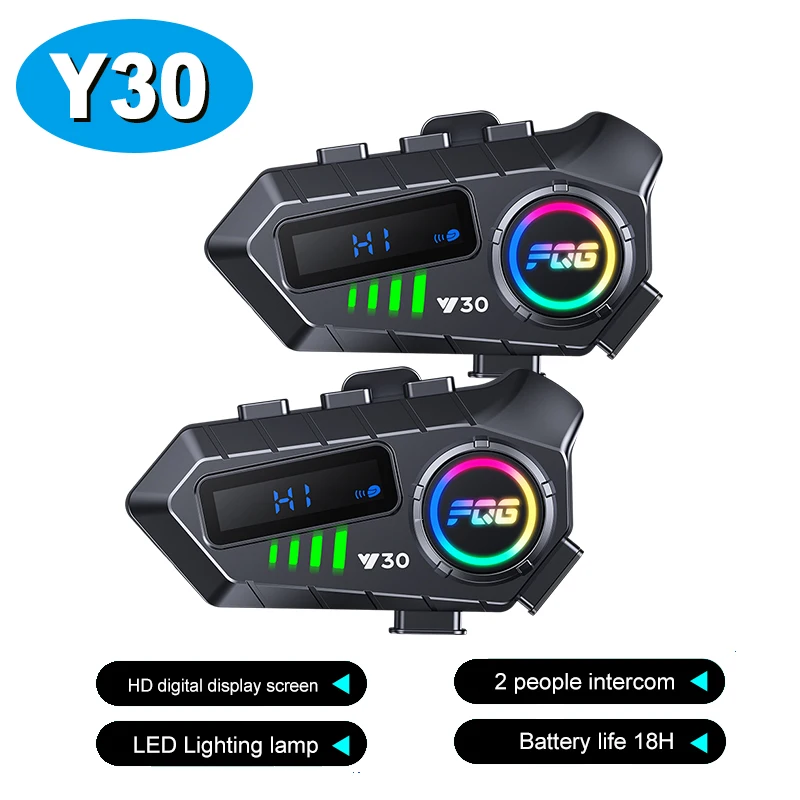 Y30 Casco moto Auricolare Bluetooth IPX6 Impermeabile Risposta automatica 2-Riders Interfono Distanza 10M CVC + DSP Riduzione del rumore BT6.0