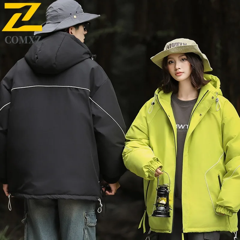 COMXZ Men Duck Down Mountain Hooded Waterproof Long Jacket American Style Workwear Winter Cotton-padded Outdoor Lightweight Coat