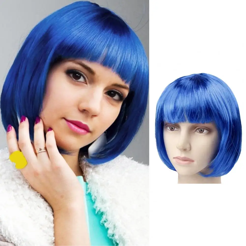 32cm Women Colorful Short Straight Wig With Bangs Natural Heat Resistant Costume Party Girls Cosplay Animes Bobo Synthetic Hair