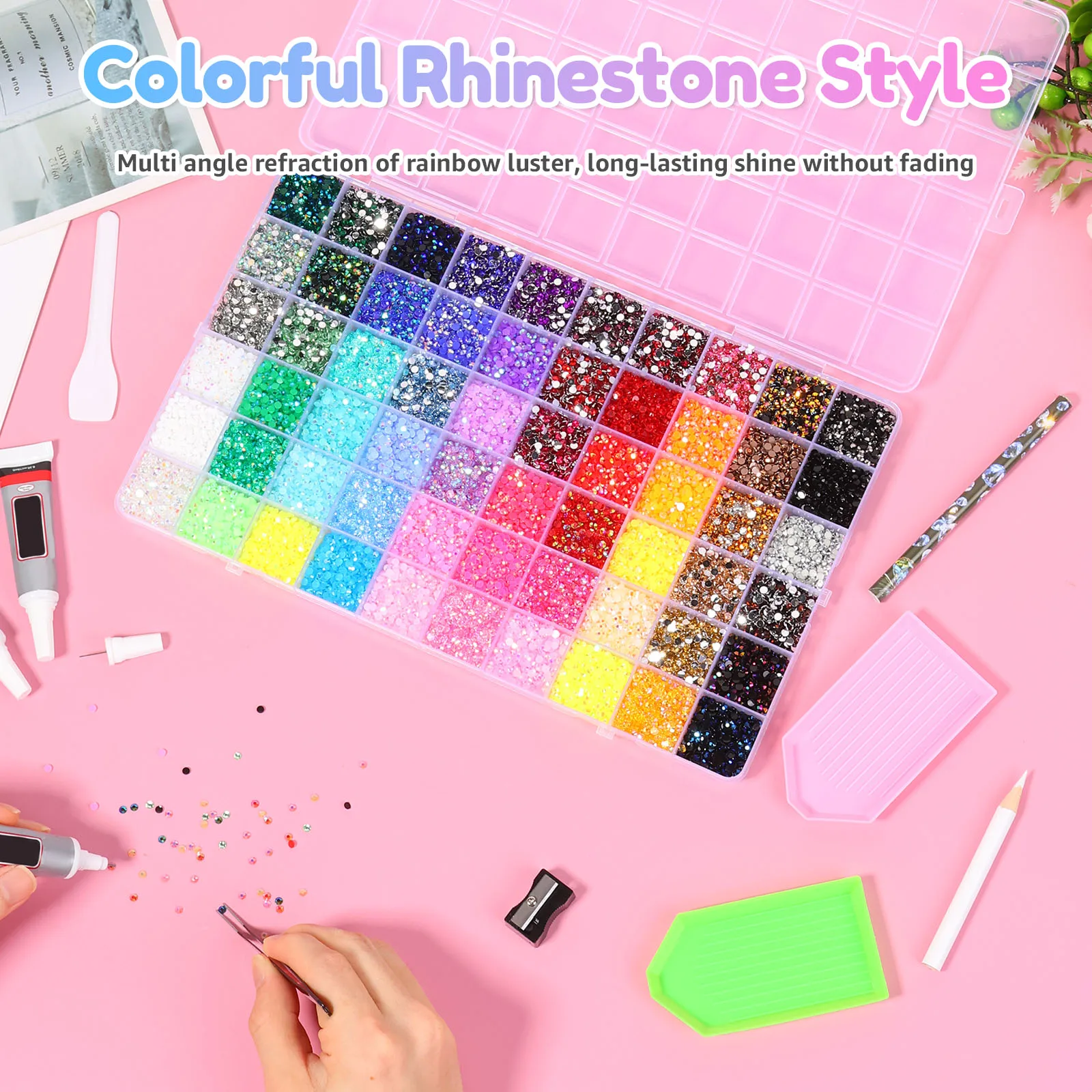 40/42/60 Colors Resin Rhinestone Bedazzling Kit Mixed Color Resin Drill 3mm Flatback Rhinestone with Glue for Nail Art Crafting 6