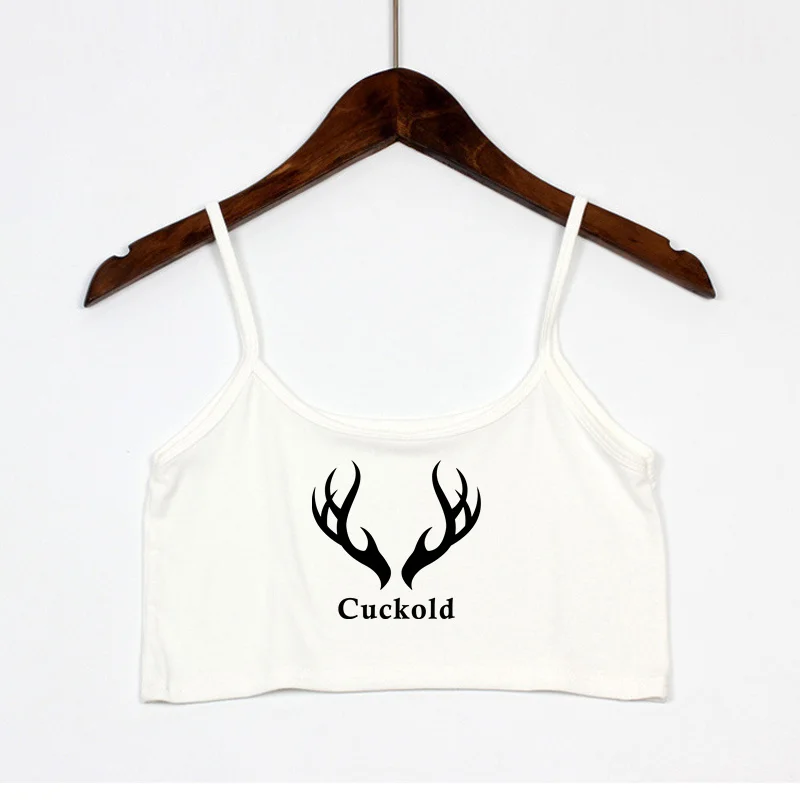 Cuckold Antlers Print New Sexy Crop Top Streetwear Summer Women\'s Sexy Elastic Cotton Camis Sleeveless Short Tank Top Bar Women