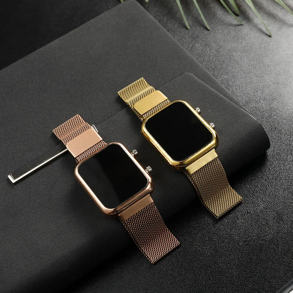 Fashion LED Watch for Women Ladies Metal Magnetic Buckle Band Watches Electronic Waterproof Wrist Watch Relogio Feminino