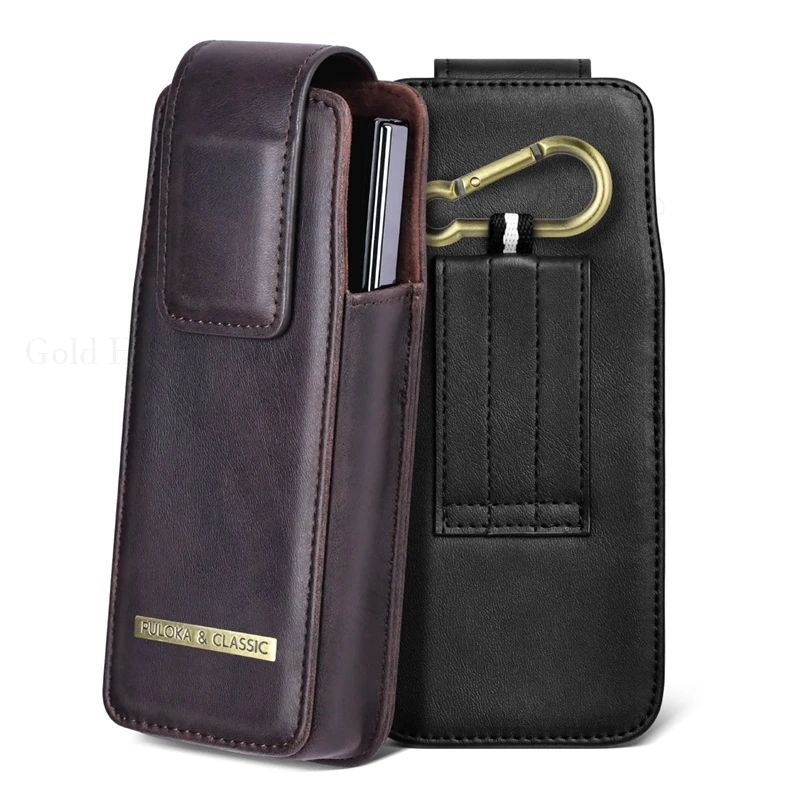 Leather Phone Case For Samsung Galaxy Z Fold6 5 Magnetic Flip Phone Pouch For Galaxy Z Fold 6 4 3 2 Belt Holster Cover Waist Bag