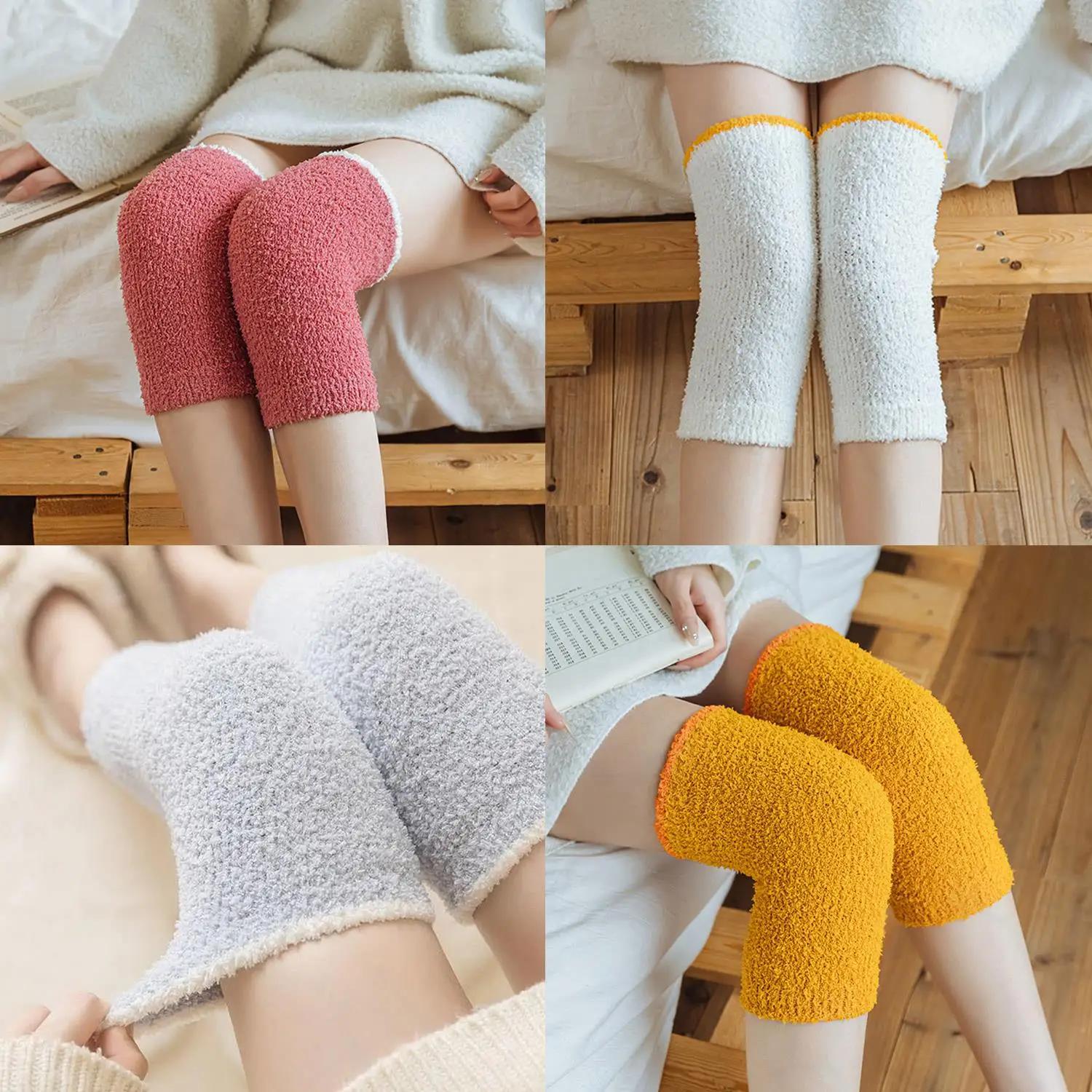 

1 Pair Women Warm Knee Pads Winter Coral Fleece Thick Soft Leg Arthritis Kneepad Knee Warmer Running Knee Protector Long Socks