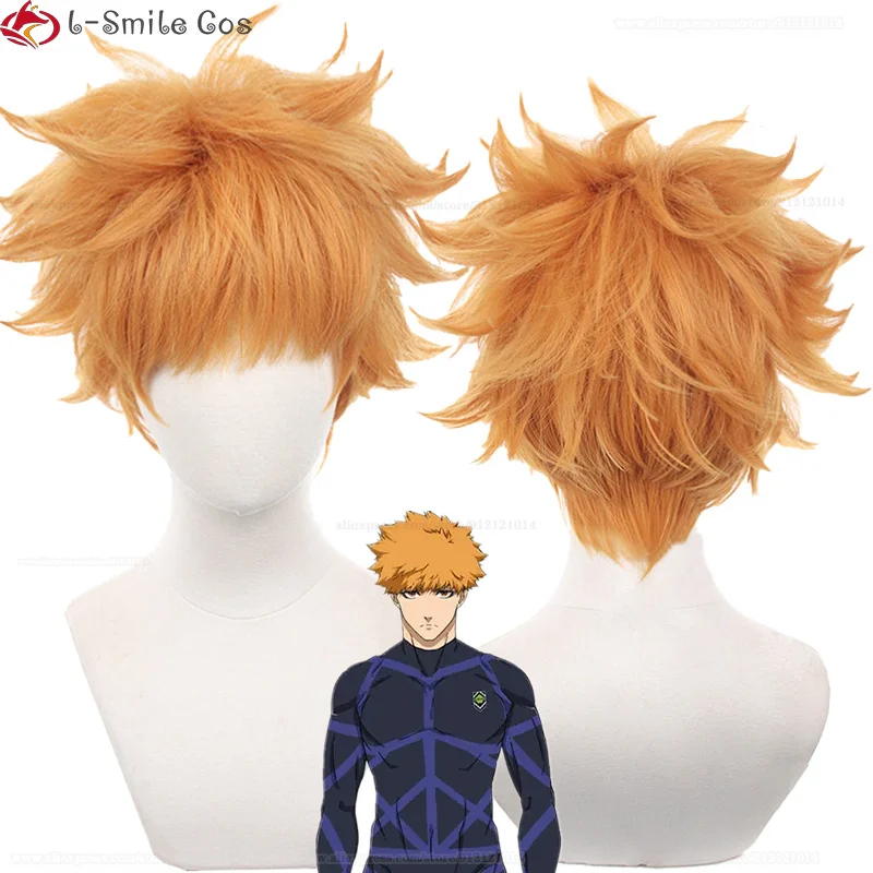 Kunigami Rensuke Cosplay Wig Anime  Hero 30cm Short Yellow Orange Hair Team Z No.9 Halloween Men Party Wigs + Wig Cap