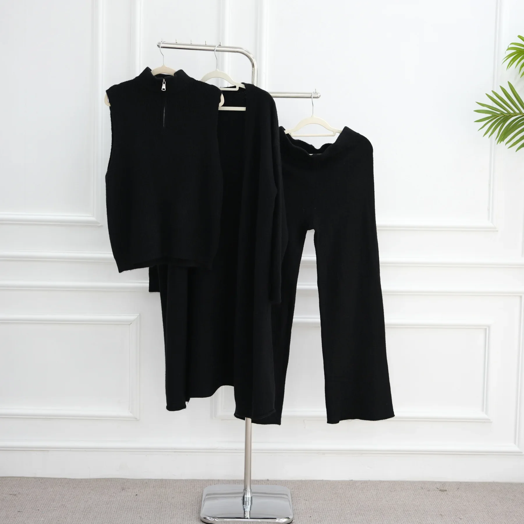 

3Pcs Women Muslim Sweater Sets Tops Knitted Cardigan Pants Tracksuits Dress Dubai Abaya Turkey Kaftan Femme Musulmane Ensembles