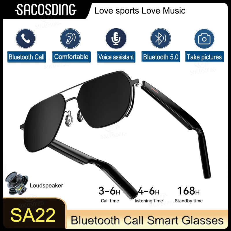 Gafas de sol polarizadas para deportes al aire libre, gafas inteligentes con Bluetooth, asistente de voz, auriculares, llamadas, música inteligente