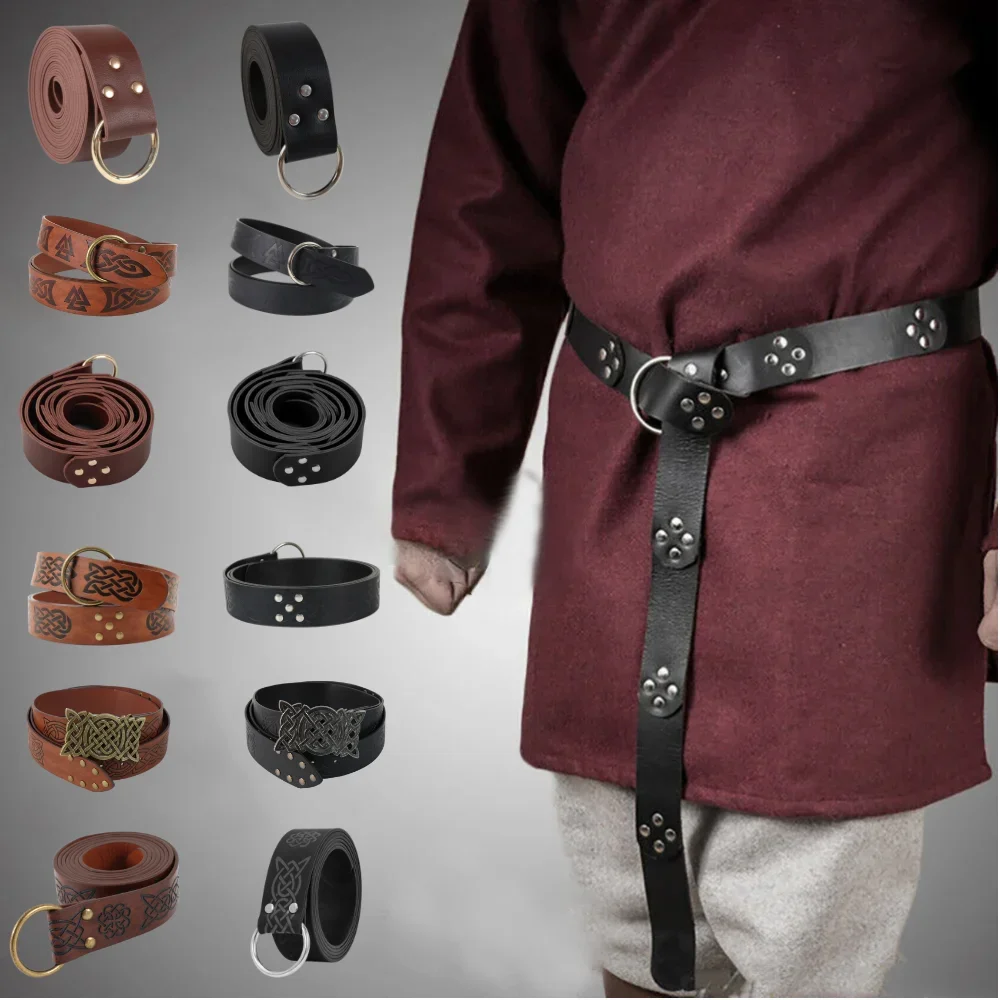 UYEE Medieval Renaissance Leather Belt Brave knight Rivet Adjustable Belt Halloween Role-playing Costume Prop Retro Belt