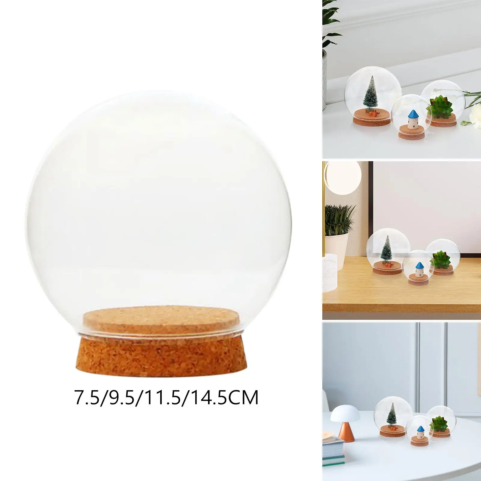 

Decorative Clear Glass Dome with Base Solid Wood Stand Protective Tabletop Jar for Figurines and Gifts