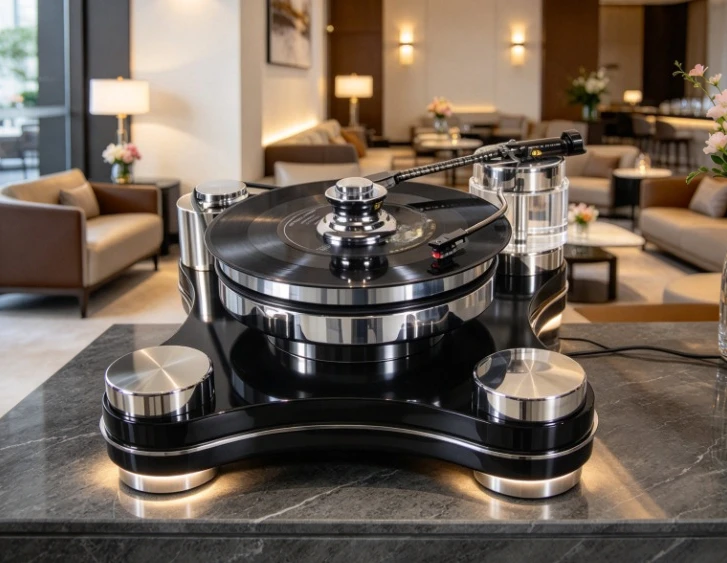 Minimalist Modern Vinyl Record Player Decor,Stainless Steel Ornament,Showroom Hotel Club Living Room Tabletop Art Piece