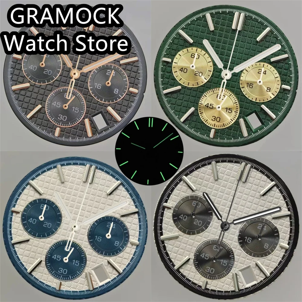 GRAMOCK 31.5mm VK63 Quartz Dial With Hands Set Green Luminous Suitable For VK63 Quartz Movement Modified Watch Parts