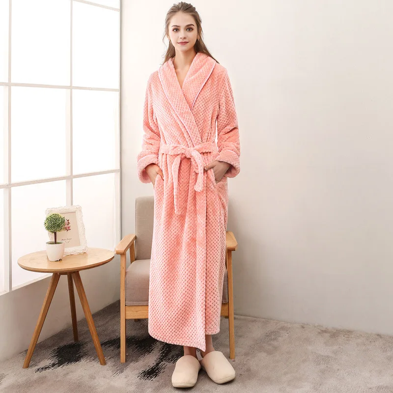 Couple Thick Large Bathrobe Lengthened White Pajamas Autumn and Winter New Season Home Plush Soft and Comfortable Couple Pajamas