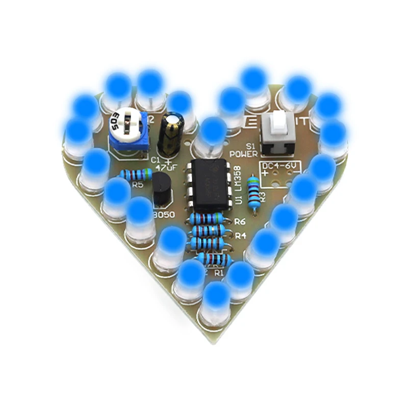 Javino DC 4V-6V Heart Shaped Breathing Light Module Red White Blue Green LED DIY Soldering Practice Kit