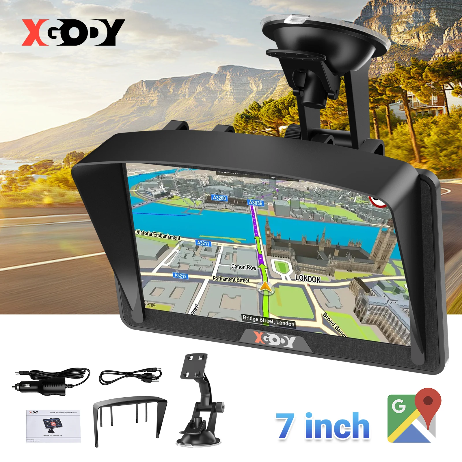 XGODY 7'' Sat Nav 8G GPS Navigation for Car Trucks Drivers UK & EU Free Maps Touch Screen