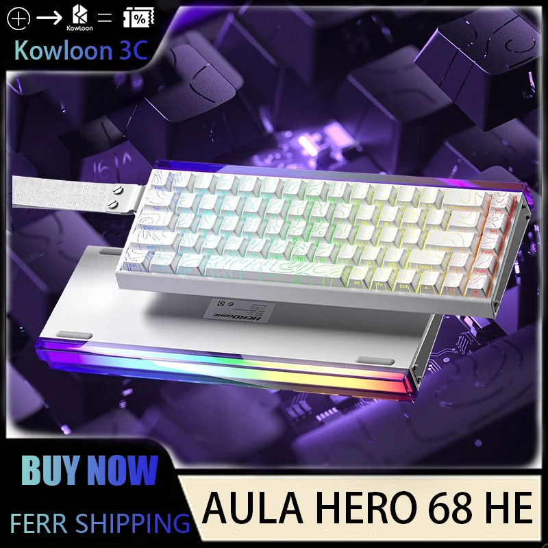 AULA HERO 68HE Magnetic Switch Keyboard Gaming Customized Mechanical Wired RGB 8KHz RT 128KHz ST HIFI Hot-swappable 0.01MM