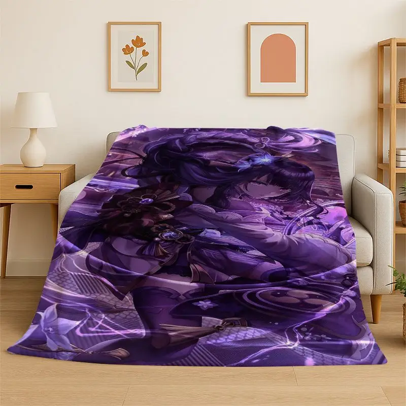 New Genshin Impact Cartoon Game Flannel Blanket Soft Warm Throw Blanket for Bedroom Living Room Bed Travel Camping Picnic Gift