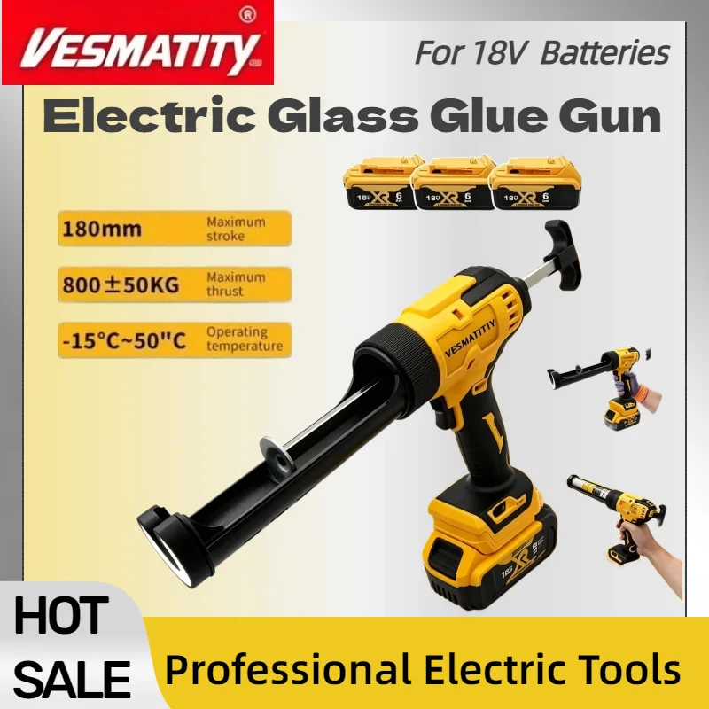 Cordless 6‑Speed Electric Caulking Gun with LED Light Adhesive Glue Gun For Door Window Glass Sealant Work For DEWALT Battery