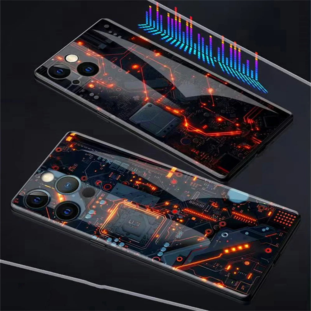 Leiterplatten-Kern-Design LED-Handyhülle Sprachgesteuerte Beleuchtung Handycover für iPhone Air 18 17 16 E 15 14 13 12 11 Pro Max – Detail 19