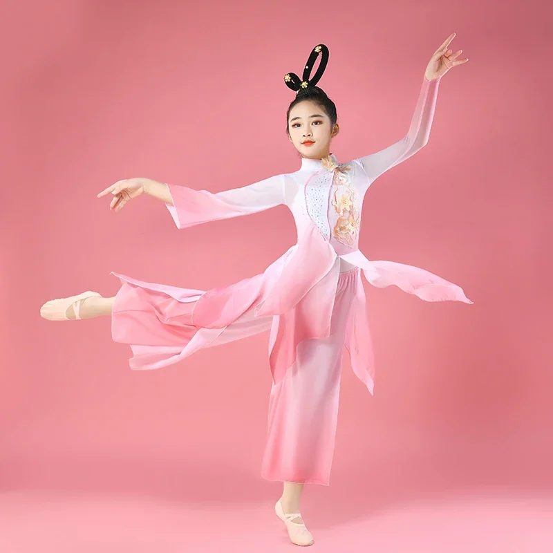 Hanfu Trajes de Dança Clássica para Crianças, Trajes de Dança, Ventilador Chinês Elegante Tradicional, Yangko Dancewear, Roupas Folclóricas,