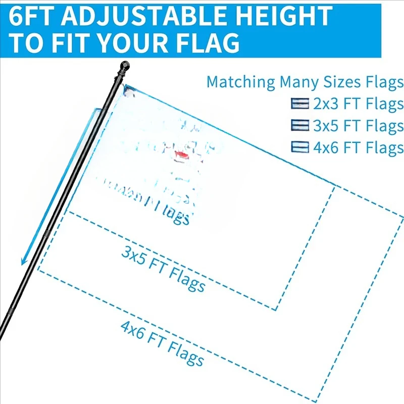 6ft House Wall Mounted Flag Pole Portable Base Telescopic Flagpole