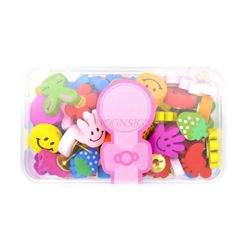 70pcs Soft Wooden Board Push Pin Wooden Cute Cartoon Nailable Wall Button with I-shaped Creative