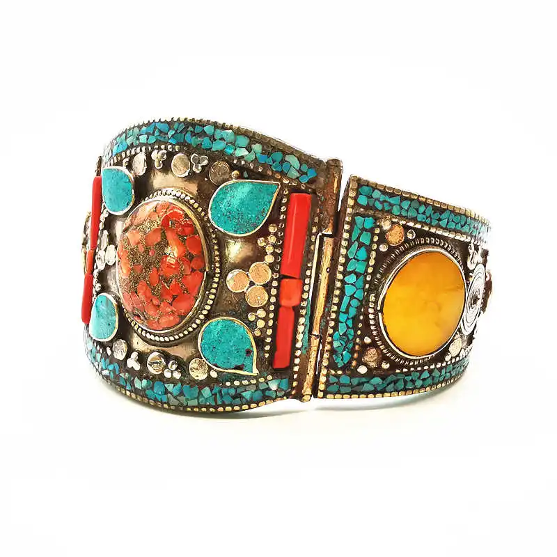 Indian Dancing Open Cuff Bangle Locket Nepal Vintage Jewelry Big Bangles for Big Women BB-485