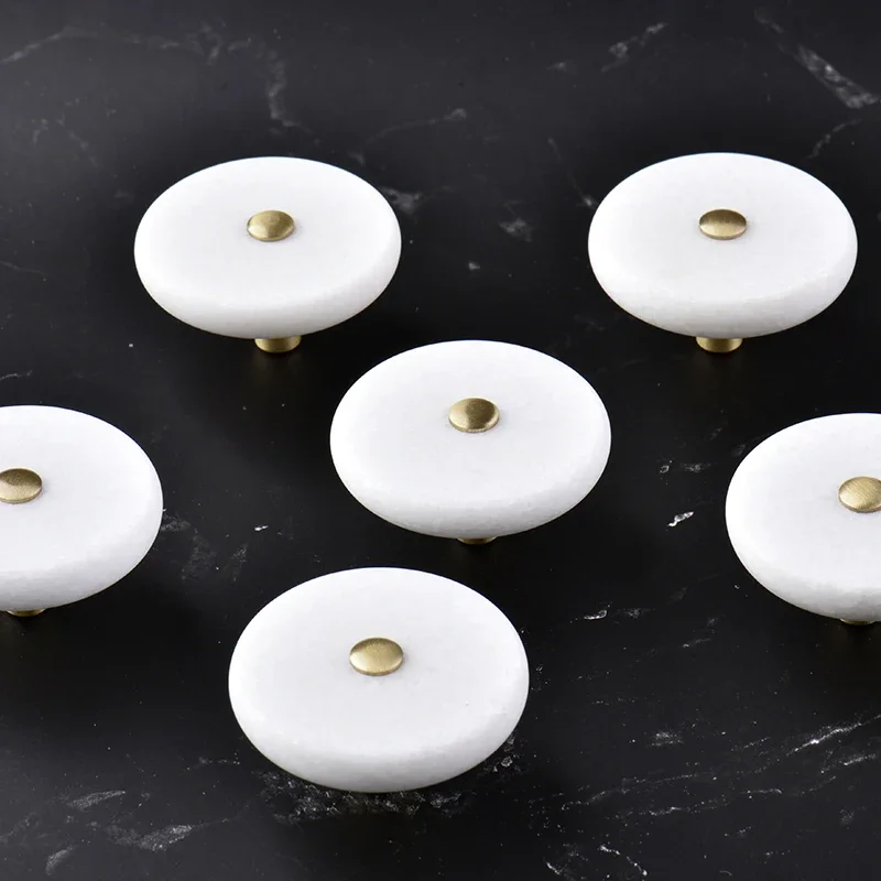 brass+ stone Knob / Dresser Knobs White Cabinet Pulls Knobs / simple Kitchen Door Handle Knob Furniture Hardware