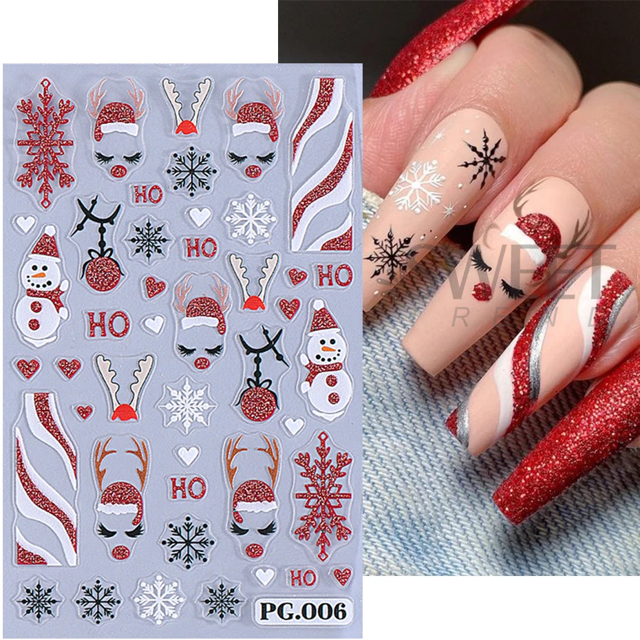 Autocollants 5D à Paillettes de Noël pour Nail Art, Bonhomme de Neige d'Hiver, Bonbons, Biscuits, Glissières Adhésives, Fournitures pour Ongles, Décoration de Manucure