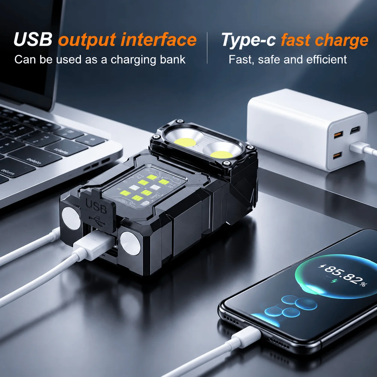 Rechargeable Mini LED Keychain Work Light, Dual XTE LEDs, 800mAh Battery, 280 Lumens, Magnetic Body, Spinner Design, Type-C Charging, for Portable Task Lighting and Everyday Carry, black or white, zinc alloy frame