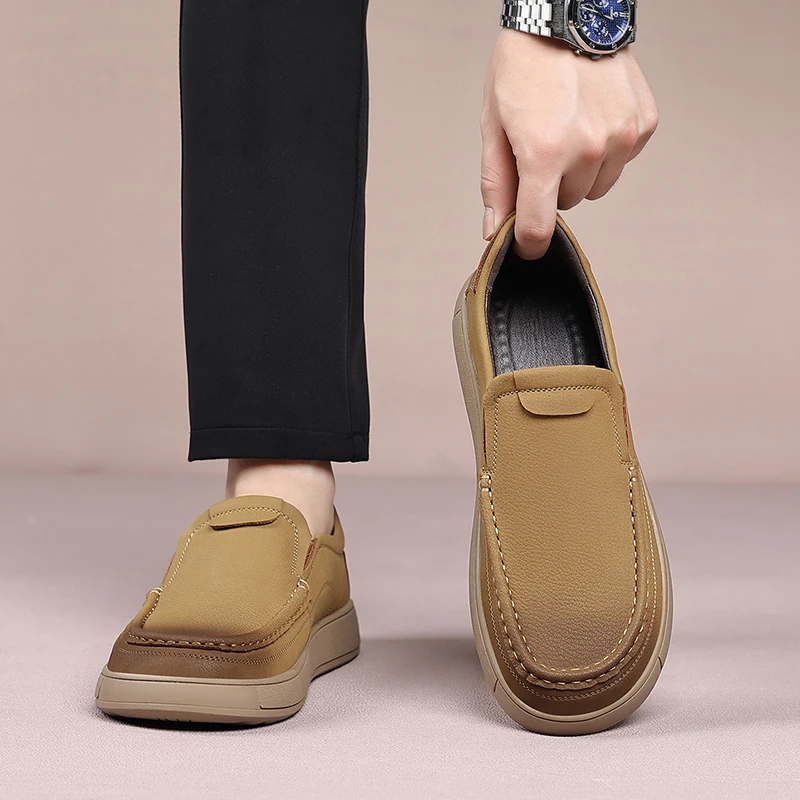 

Мужская кожаная повседневная деловая обувь на мягкой подошве, удобная нескользящая модная и универсальная мужская обувь на одну ногу, мужские лоферы