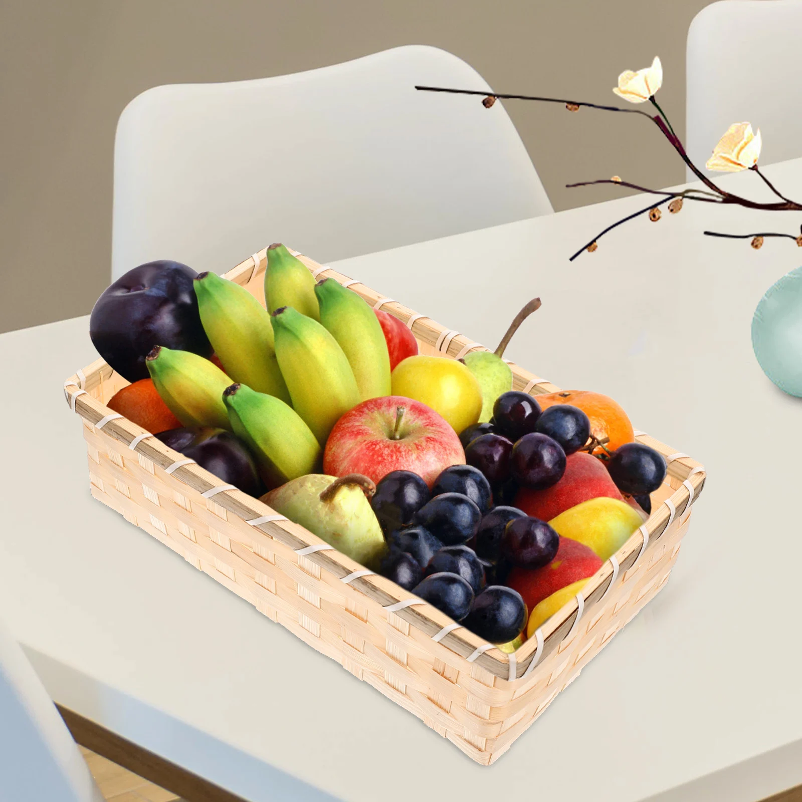

Bamboo Storage Basket Woven Household Decorative Container Small Size Fruit Snack Bread Picnic Home ganization Kitchen Bar