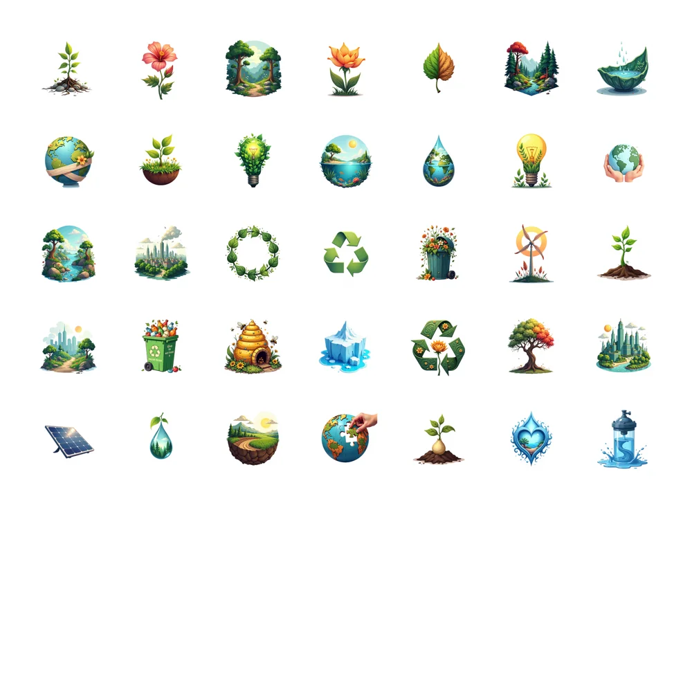 35pcs-50pcs Decals  vinyl Nature Stickers Environmental Stickers Recycle Stickers for School Projects Gift Wrapping Home Decor