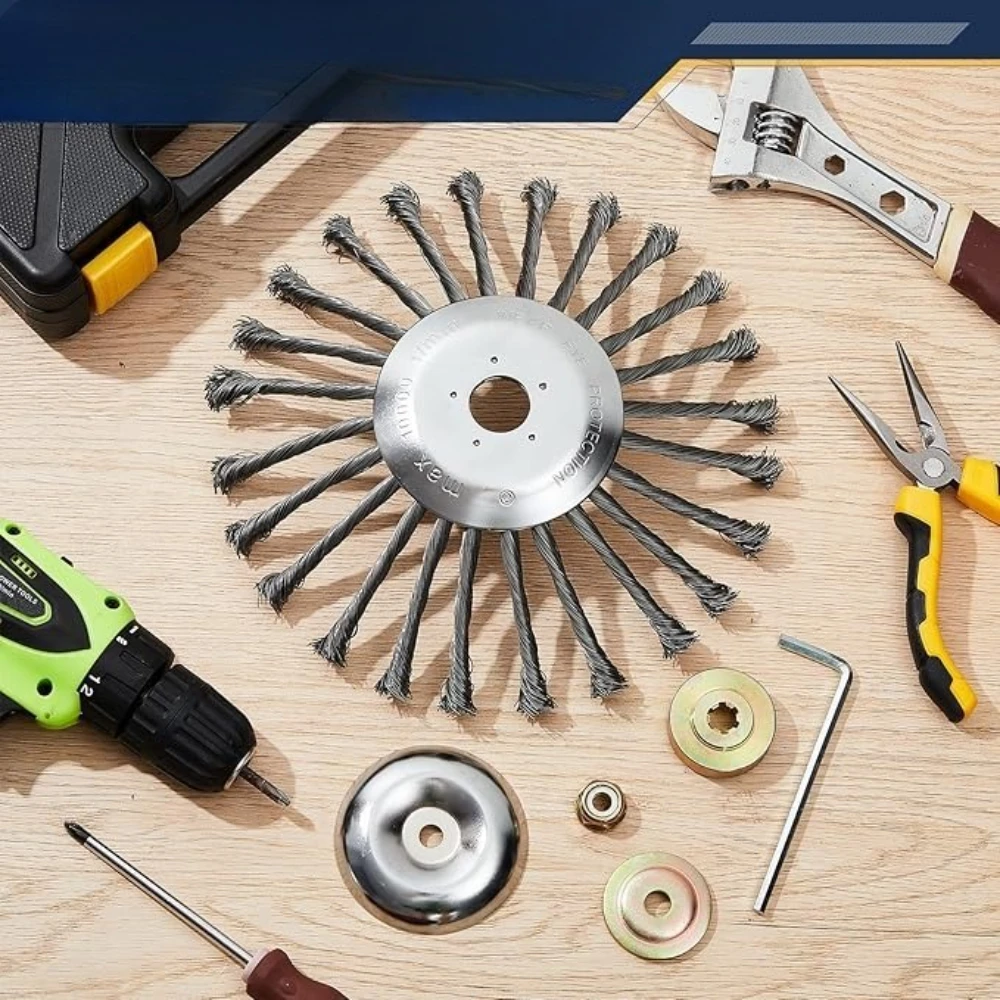 หัวแปรงตัดหญ้าแบบลวดเหล็ก 1-2 ชุด พร้อมชุดอะแดปเตอร์อเนกประสงค์ สำหรับเครื่องตัดหญ้าในสวน กำจัดมอสและหญ้า